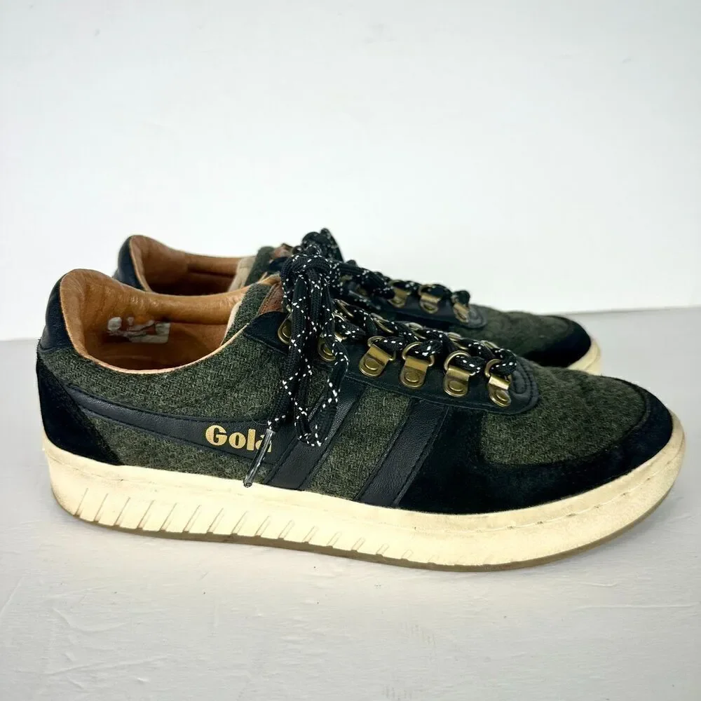 Gola British Millerain Ascent Low Sneakers Mens 8 Tweed Leather Khaki Black